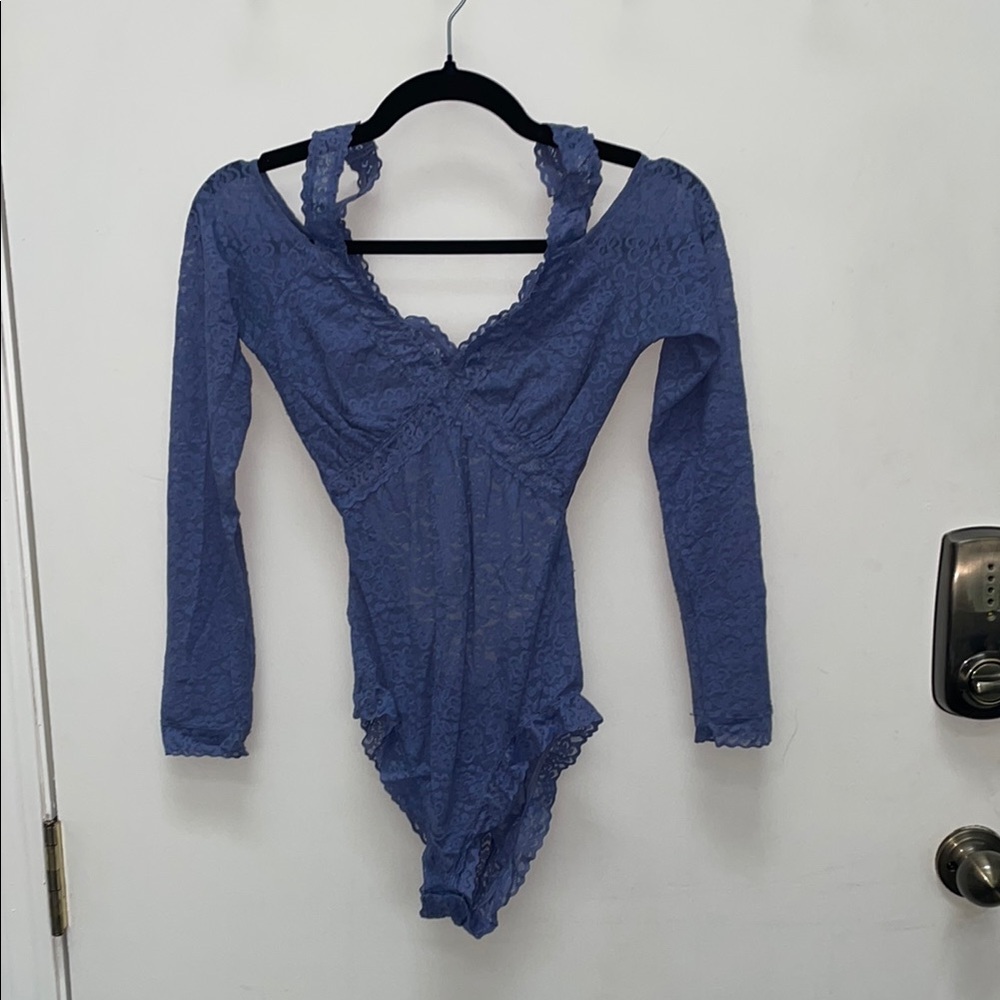Aerie Periwinkle Lace Bodysuit with Long Sleeves